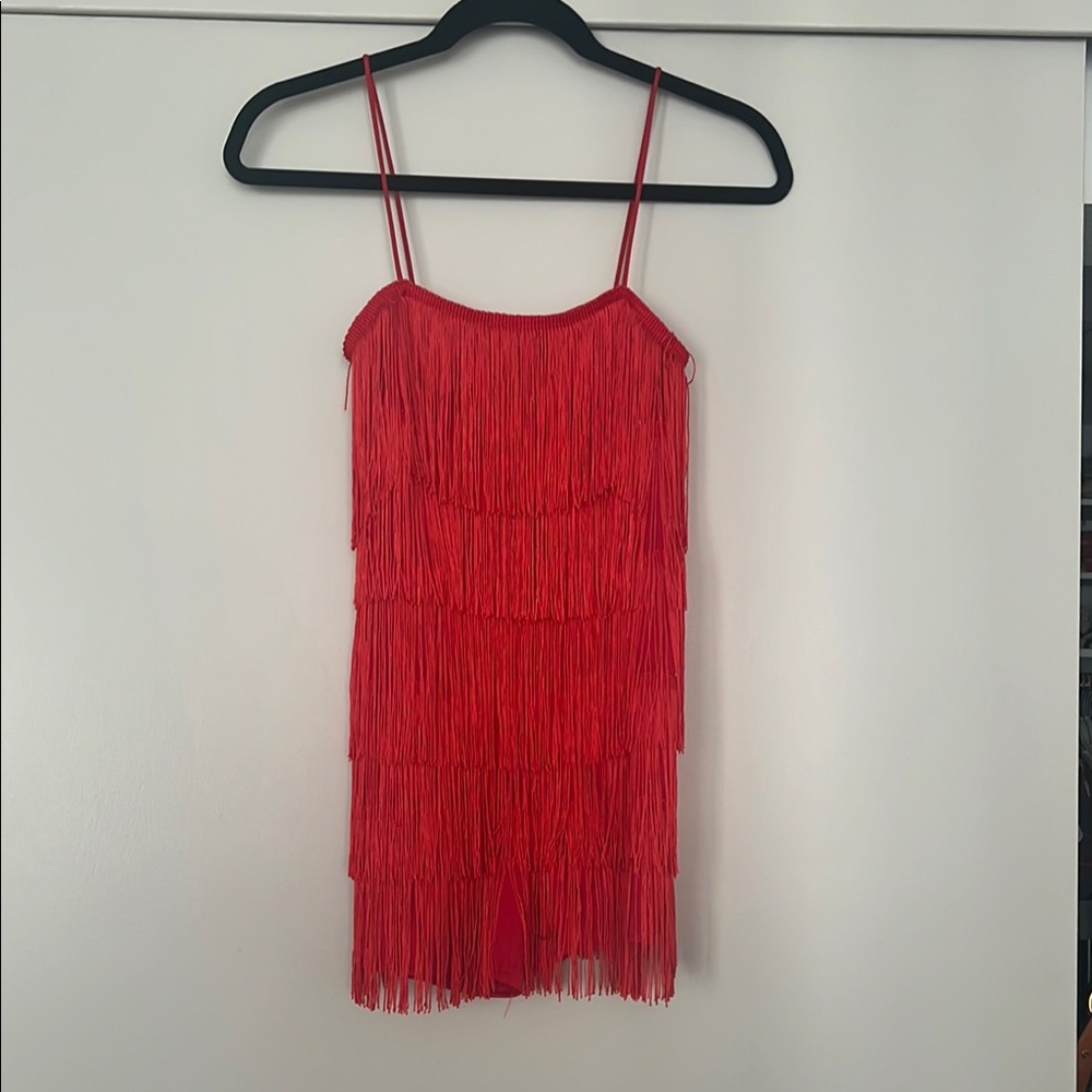 NWT!! 12th Tribe Red Fringe Mini Dress